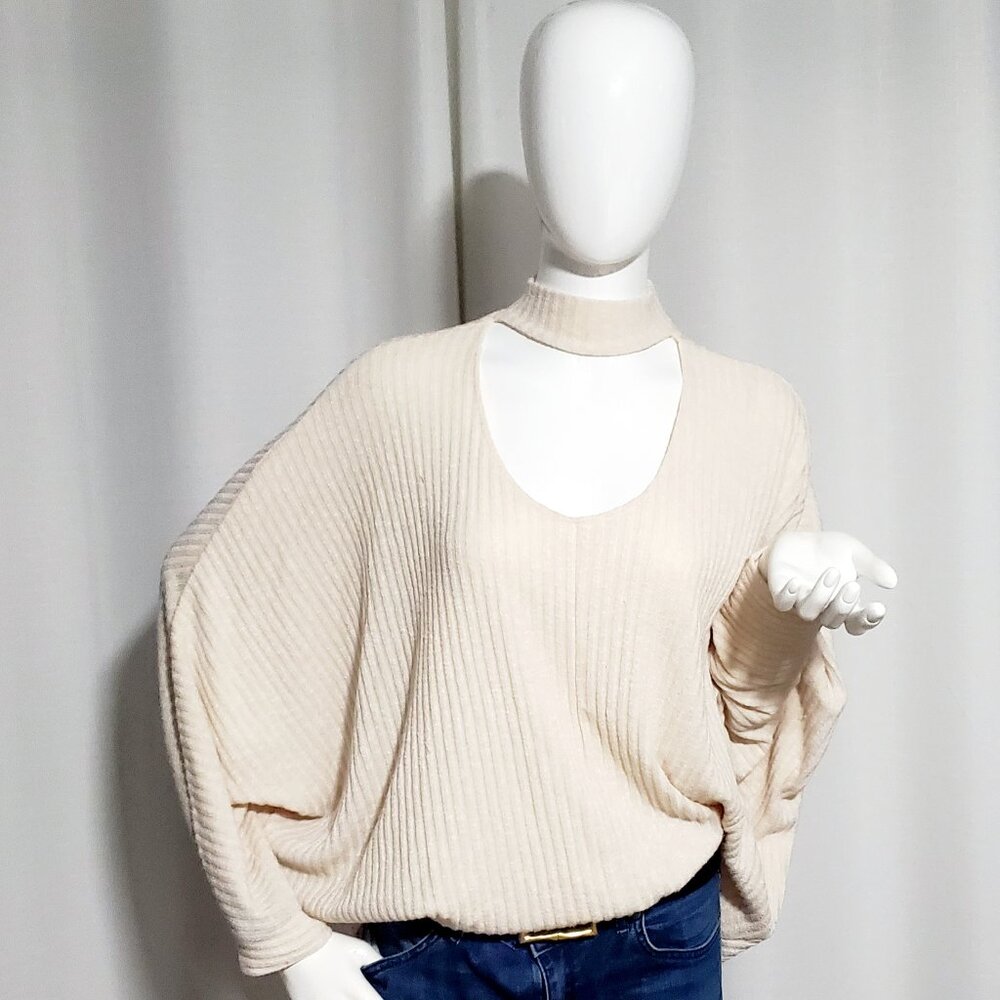 Urban Outfitter Choker Ribbed Knit Boho Shirt Flowy Sleeves Size M